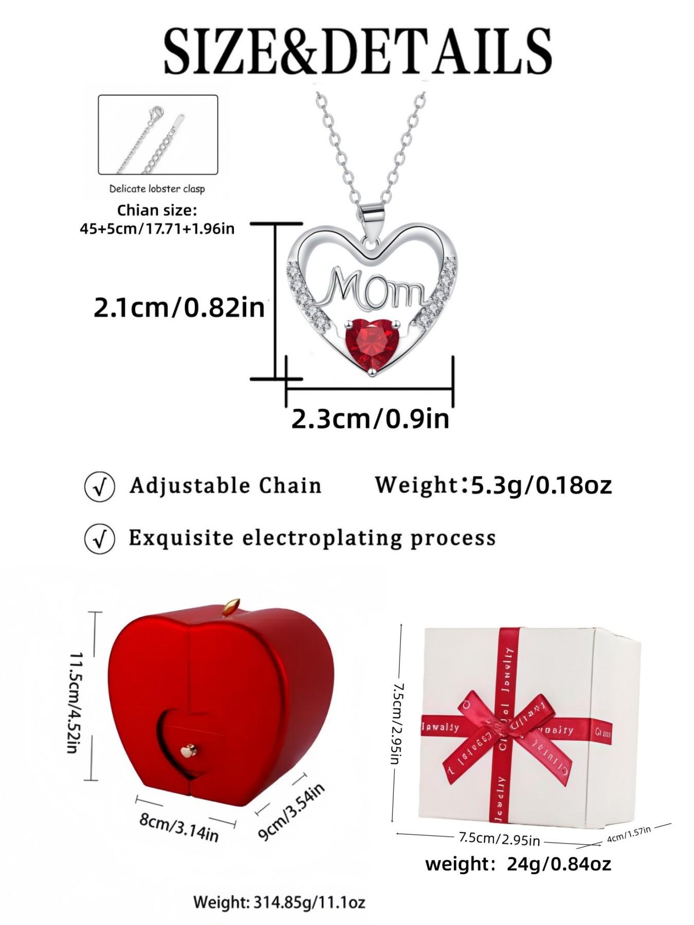 Heartprint of Motherly Love Original MOM luxury premium heart-shaped gem necklace.Paired with an apple-shaped preserved rose jewelry gift box.Ideal gift for birthdays, Mother’s Day, Valentine’s Day and Christmas.