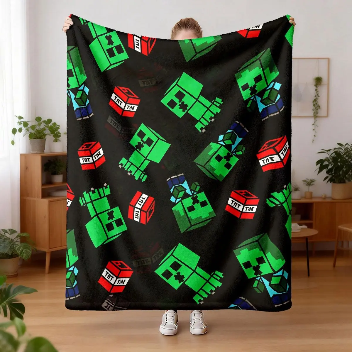 My World Creeper Tnt Flannel Blanket, Comfortable and Warm, Durable for Sofa, Office, Bed, Camping, Travel, Ideal Holiday Gift