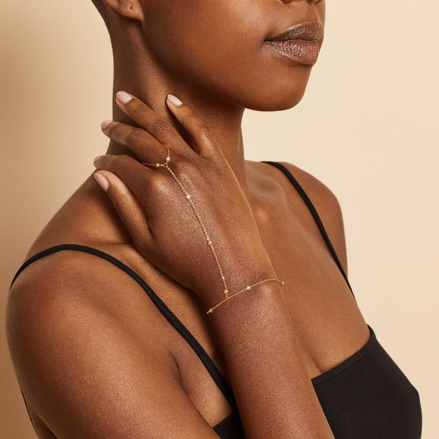 Tewiky Dainty Ring Hand Chain Bracelet Trendy Bead Satellite Cross CZ Hand Link Chain Bracelets For Women Simple Jewelry Gift For Fashion