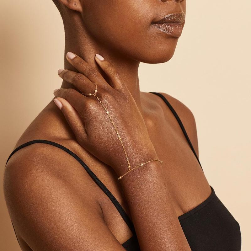 Tewiky Dainty Ring Hand Chain Bracelet Trendy Bead Satellite Cross CZ Hand Link Chain Bracelets For Women Simple Jewelry Gift For Fashion