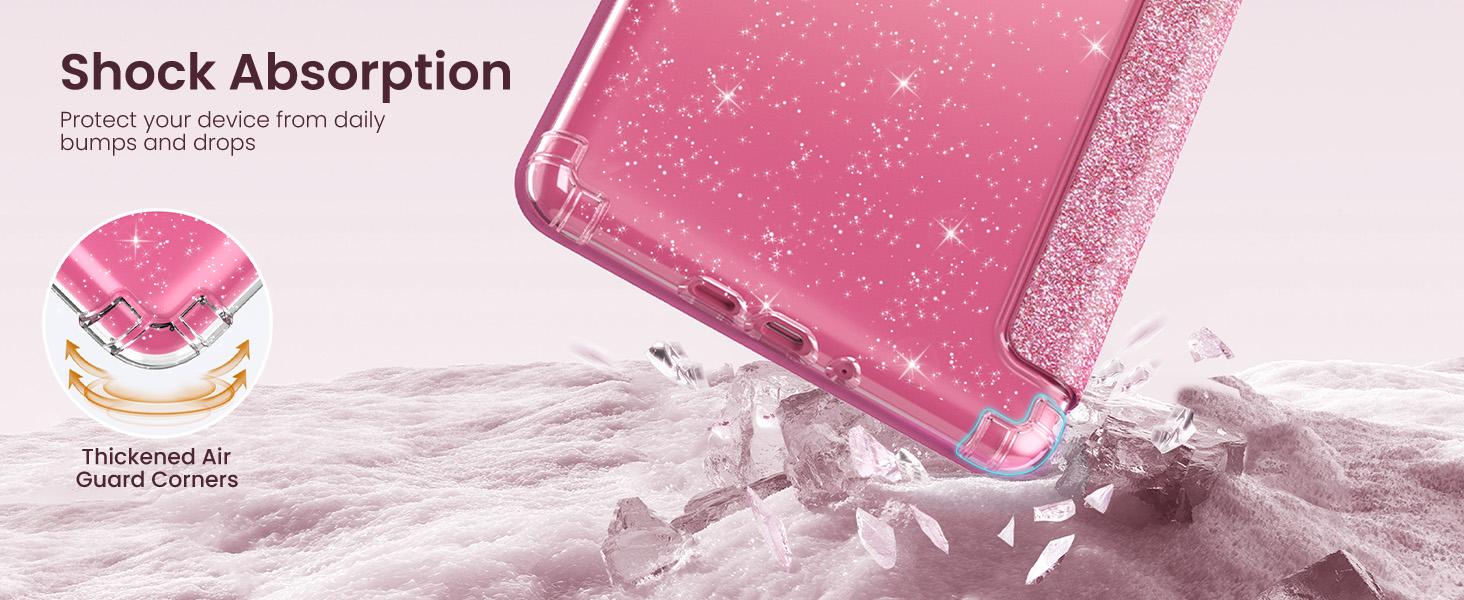 MoKo Case for All-New 7" Kindle Paperwhite 12th Gen 2024 & Kindle Colorsoft 2024/2025,Glitter Clear Kindle Case, Flexible Clear Soft TPU Back Cover Light Shell with Auto Wake/Sleep, Glitter Pink