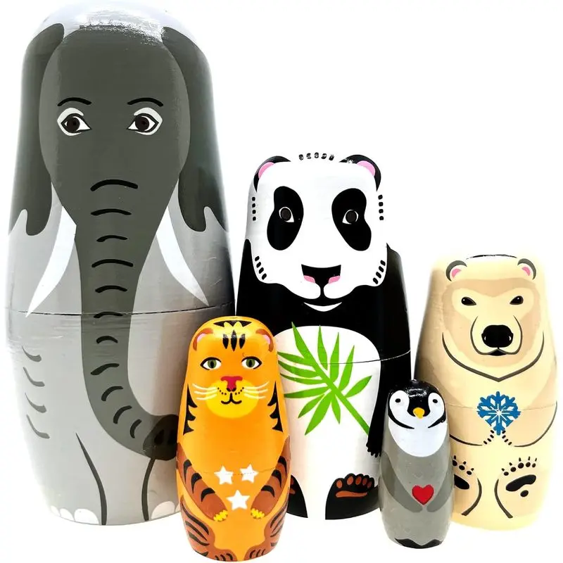 Elephant Nesting Dolls Wooden Matryoshka Russian Doll Handmade Stacking Toy Set 5 Pieces for Car
