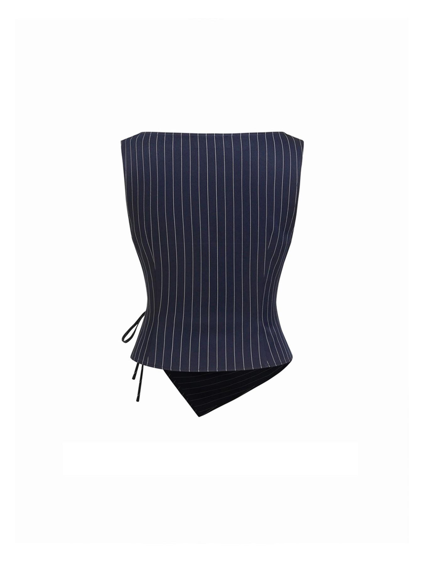 Women's Striped Strapless Tie-Back Vest Top and Straight Leg Pants Set, Corporate Outfits Women, Elegant Slim-Fitting Outer Vest Suit for All Seasons