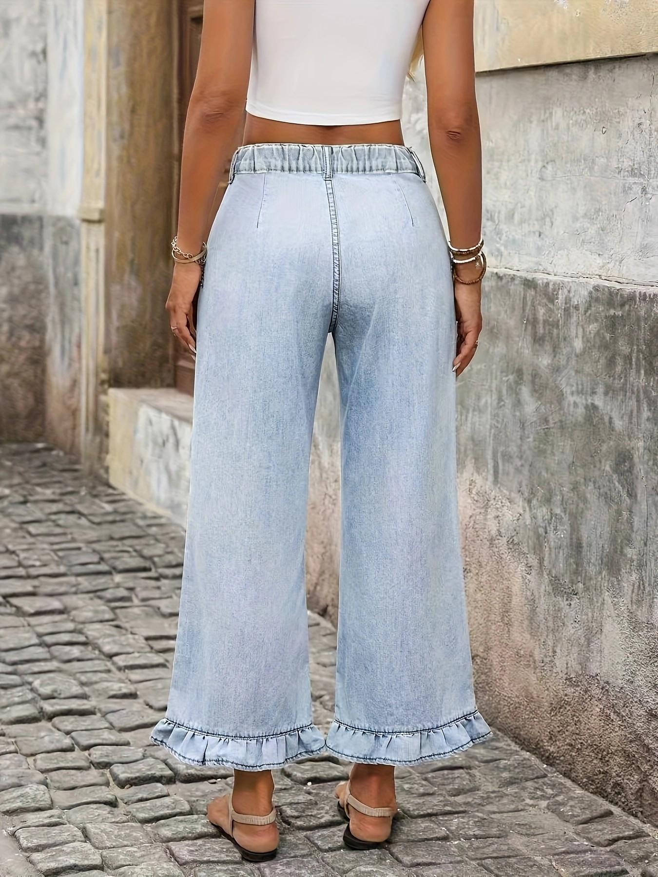 Fashion Casual Daily Women's Elastic Waist Denim Jeans, Comfortable Non-Stretch Jeans for Everyday Wear, Stylish Ladies' Clothing