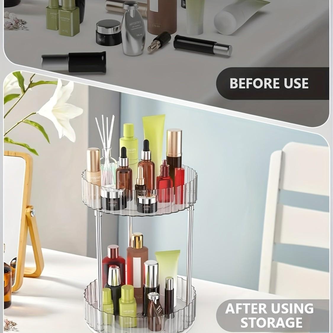 Luxury Transparent 360° Rotating Makeup Organizer Rack, Multi-Functional Dressing Table Skincare Storage Box, Elegant Cosmetic Holder