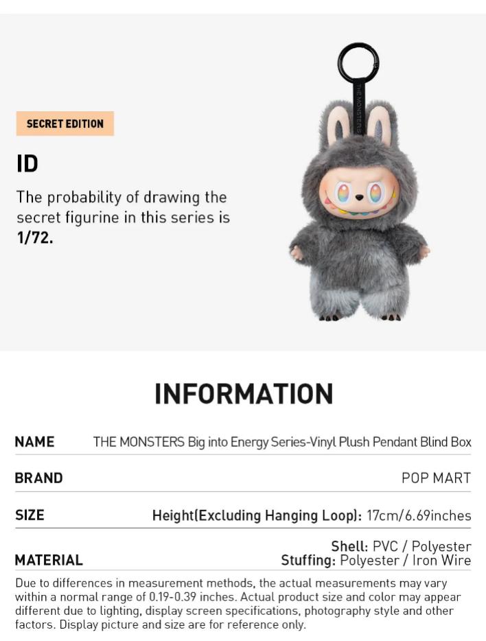 Labubu V3 THE MONSTERS Big into Energy Series- Vinyl Plush Pendant Blind Box keychain collectibles