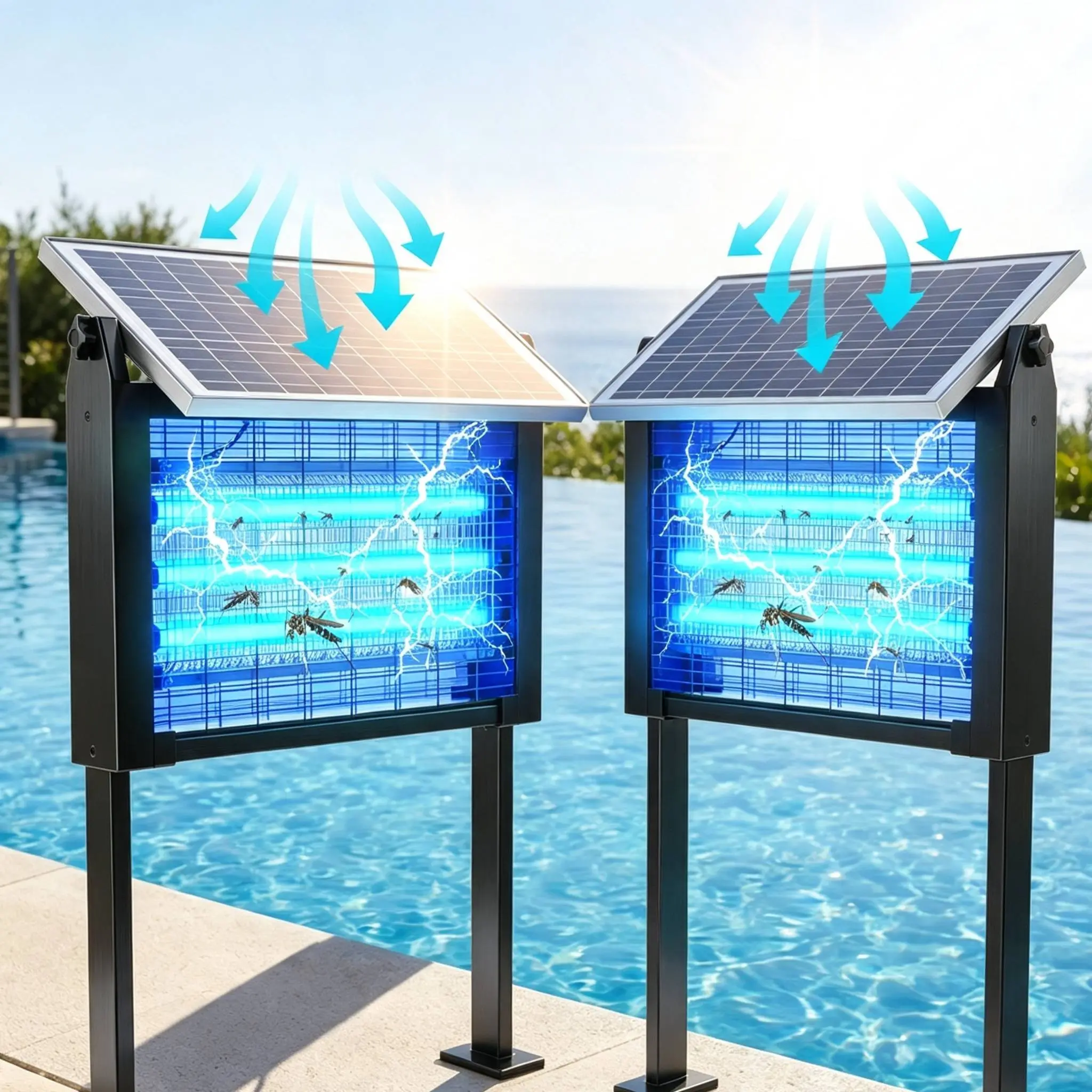 【Clearance Sale】Summerfinds 2-Pack Rectangular ABS Plastic Outdoor 20W High-Power Rechargeable Electronic Mosquito Zapper Lights, Waterproof 3-Tube Insect Killer, Dual-Charged 6000mAh Solar-Powered Rechargeable Mosquito Trapper for Outdoor Users