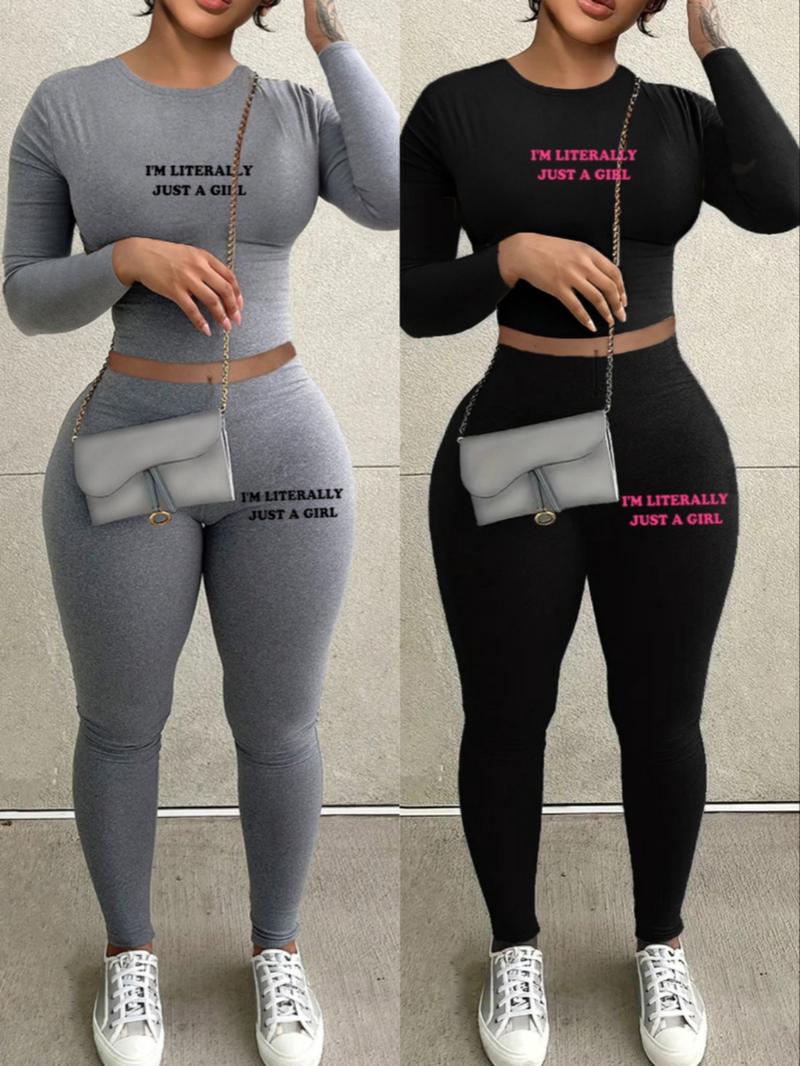 Women's Casual Long Sleeve Crop Top & Leggings Set, long johns, pantsuit, Plain Pattern, Fitted Design, Spring & Fall Fashion, Two-Piece Sportswear, Yoga Clothes Set Women's Casual Long Sleeve Crop Top & Leggings Set, long johns, pantsuit, Plain Pattern, Fitted Design, Spring & Fall Fashion, Two-Piece Sportswear, Yoga Clothes Set