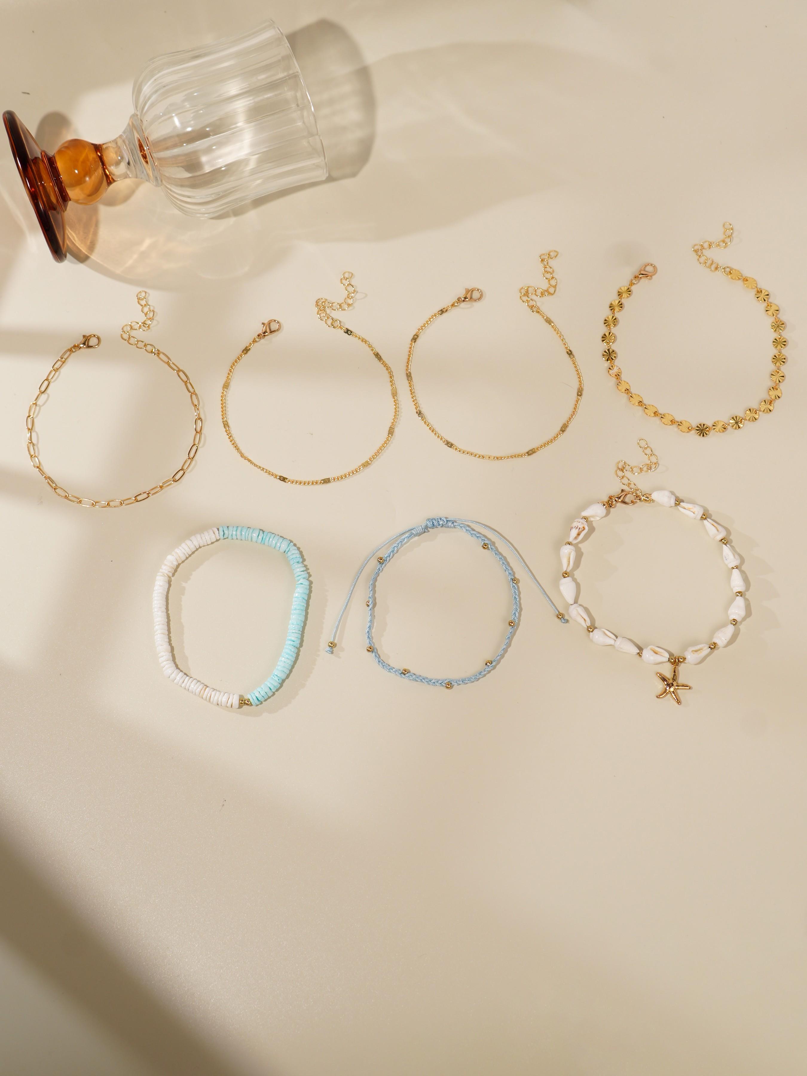 Boho Shell Conch Copper Anklet Set, 6-Piece Elegant Foot Jewelry for Women, Perfect for Daily Wear, Beach Vacations, Parties