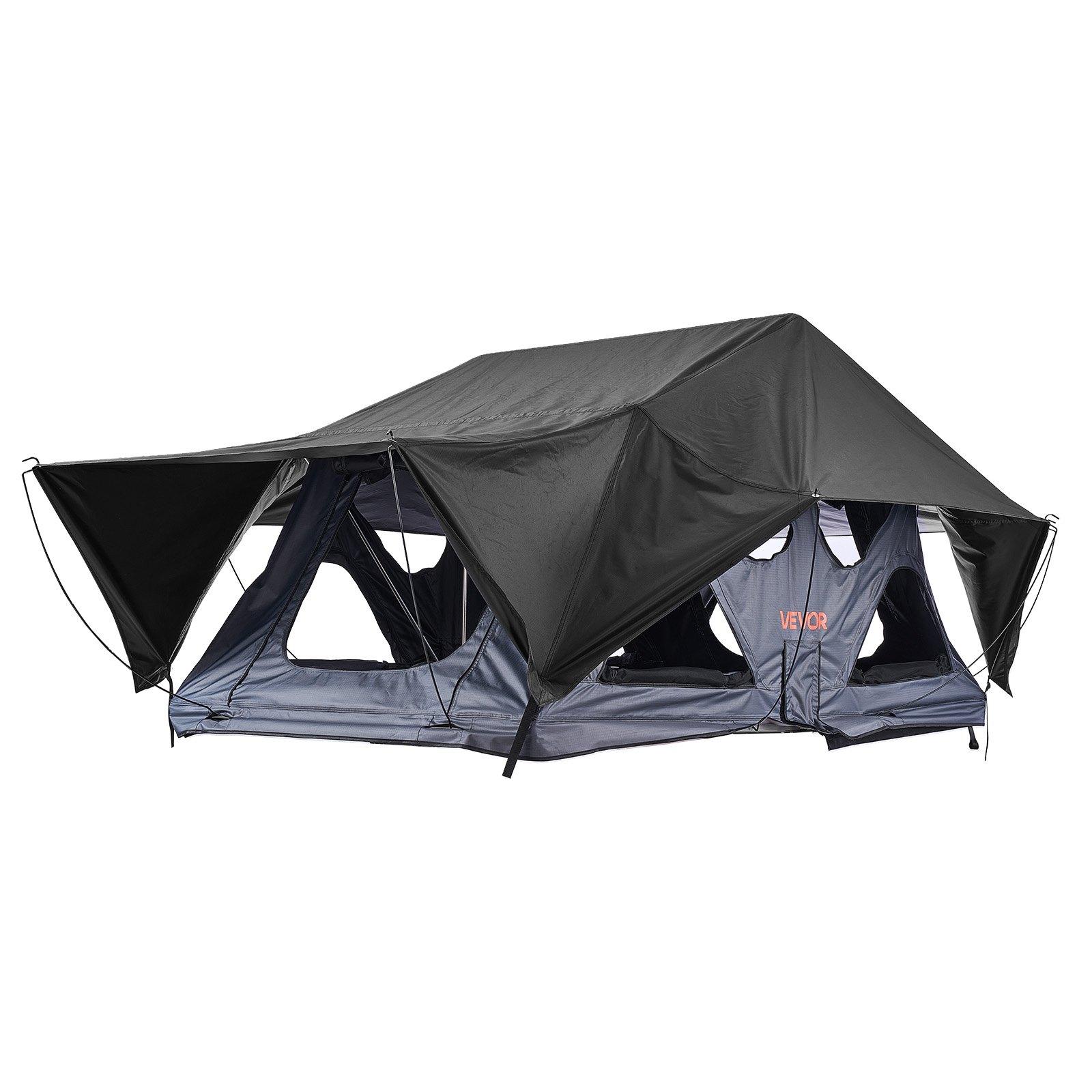 VEVOR Rooftop Tent, 2-3 Person Foldable Aluminum Roof Top Tent with Tri-Color LED Light, Thick Mattress 10 Windows, Waterproof Windproof Overland Camping Car Roof Rack Suitable for Jeep SUV Pickup