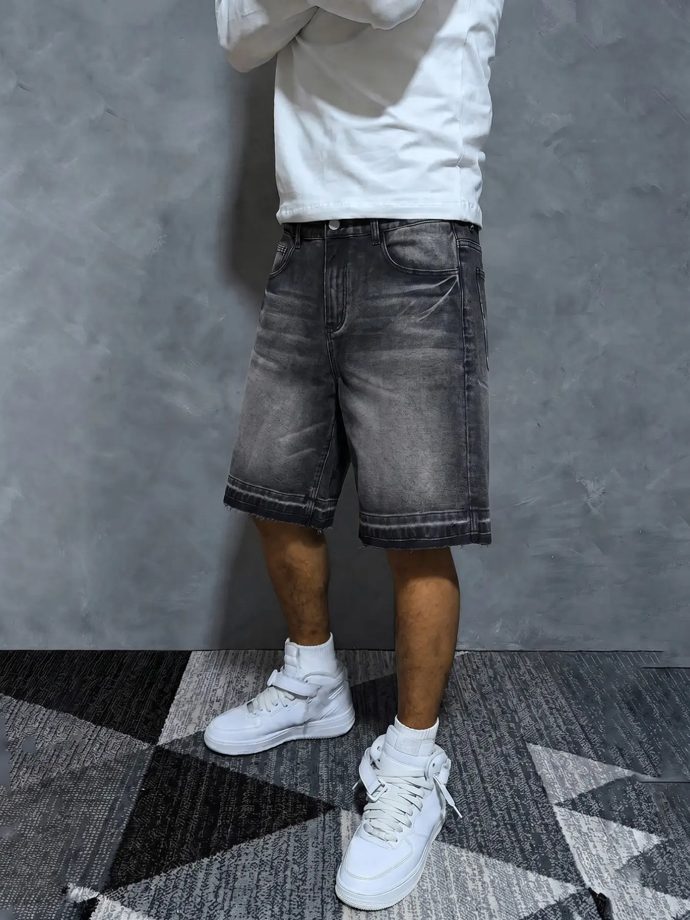 Y2K Loose-Fit Denim Shorts, Summer Streetwear, Cotton Fabric, Slanted Pockets, Casual Style, Plain Pattern, Ideal for Daily Wear