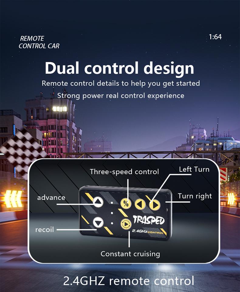 Hotfree 1/64 Mini RC Drift Car, Alloy M4 Racing Car with Trailer, 2.4GHz Remote & APP Control Truck, 3-Speed Modes, LED Lights, USB-C Charging, Indoor & Outdoor Toy, Birthday Christmas Gift for Kids & Adults