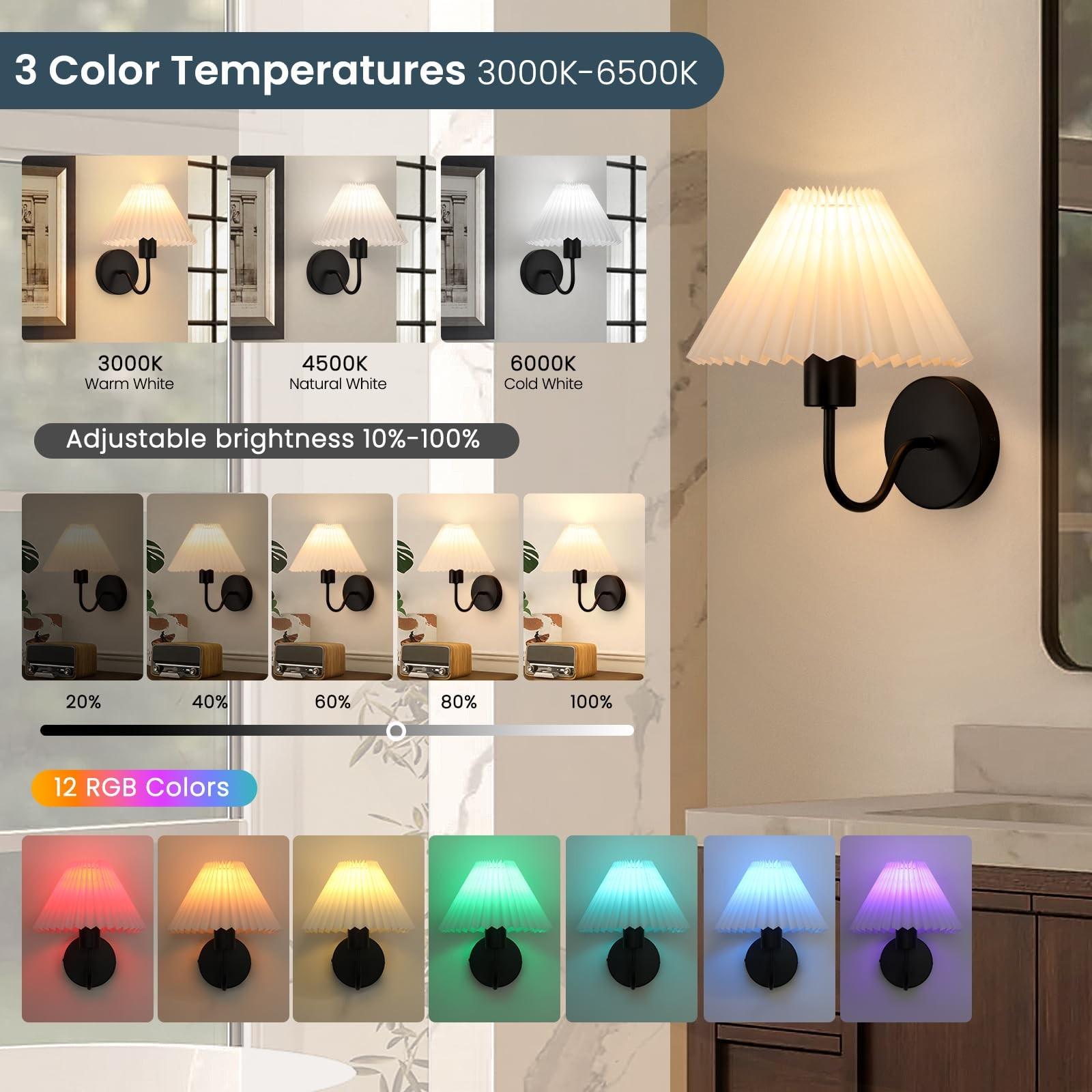 Rechargeable Wall Lamp Set of 2, RGB Detachable Bulb, Adjustable LED Light with Remote, Modern Home Decor for Bedroom & Living Room