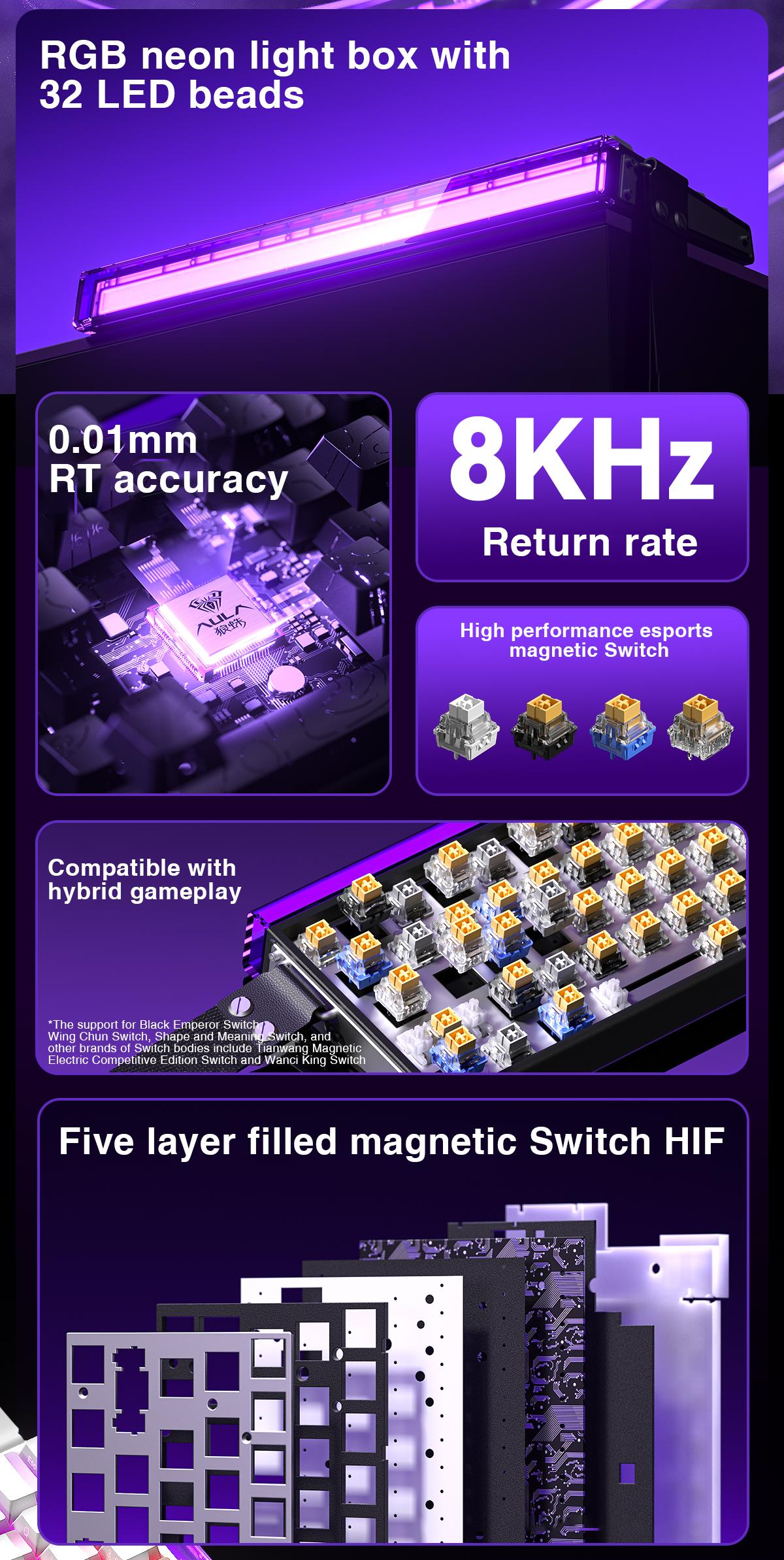 [New]Aula Hero 68 Wired Magnetic Switch Gaming Keyboard, 65% layout,RT 0.01, Extreme Response, RGB Backlit,Wired Connection, Web Driver, 8K Returns,E-Sport Gaming Accessories PC Accessories  keyboards for gaming