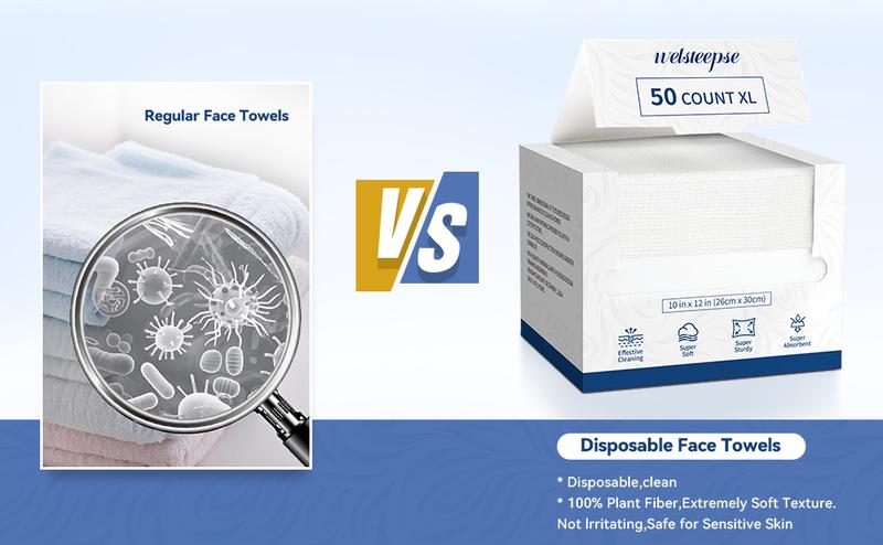 Welsteepe 50 Count XL Ultra Soft Biobased Face Tissue & Towel for Sensitive Skin, Hypoallergenic Cleansing Wipes for Travel & Home Use, 10x12 Inch Portable Disposable Towelettes