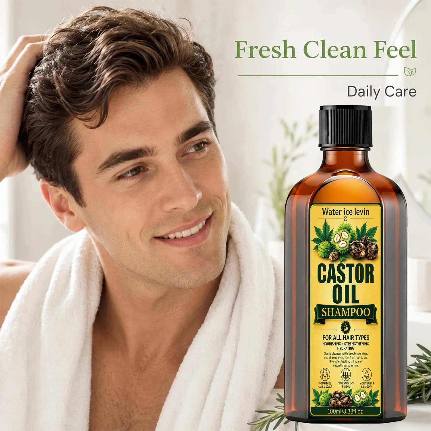 Castor Oil Shampoo for Deep Cleansing, Prevents Hair Breakage and Split Ends, Suitable for All Hair Types, Nourishing Scalp Care