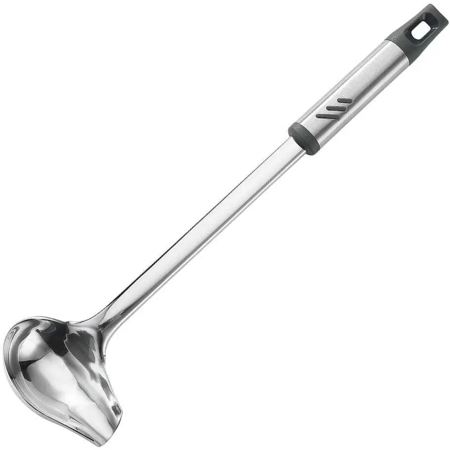 Stainless Steel Kitchen Gravy Ladle, 1 oz Capacity, 13.4-in Small Drizzle Spoon with Pouring Spout for Sauce Serving, Durable Silver