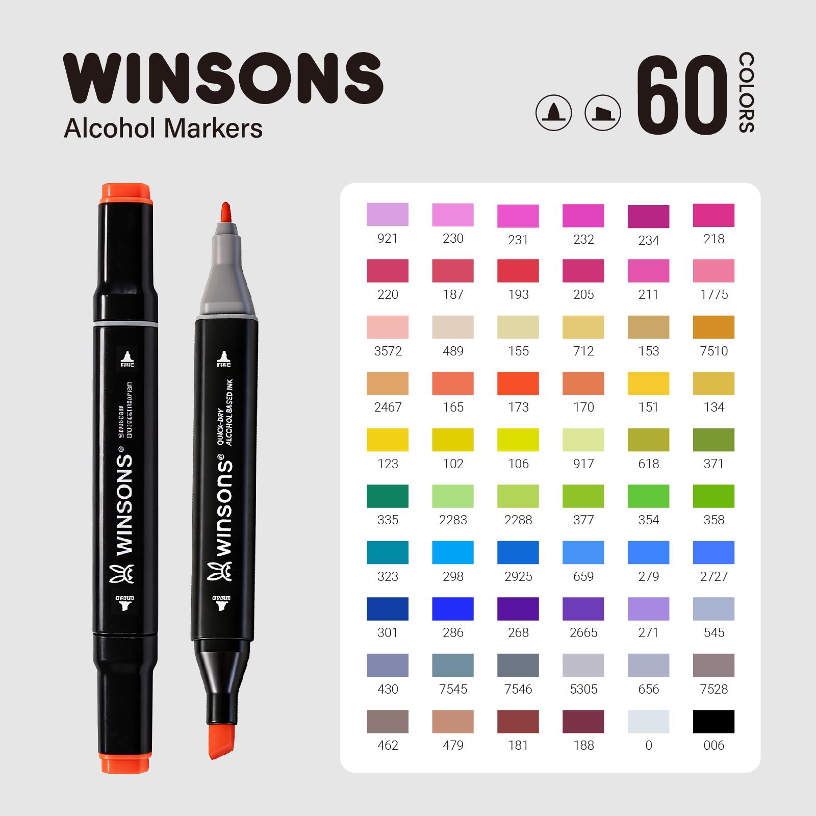 WINSONS 12/24/36/60/120/240 Colors Dual Tip Alcohol Markers Set for Airbrush Marker Replacement WINSONS 12/24/36/60/120/240 Colors Dual Tip Alcohol Markers Set for Airbrush Marker Replacement