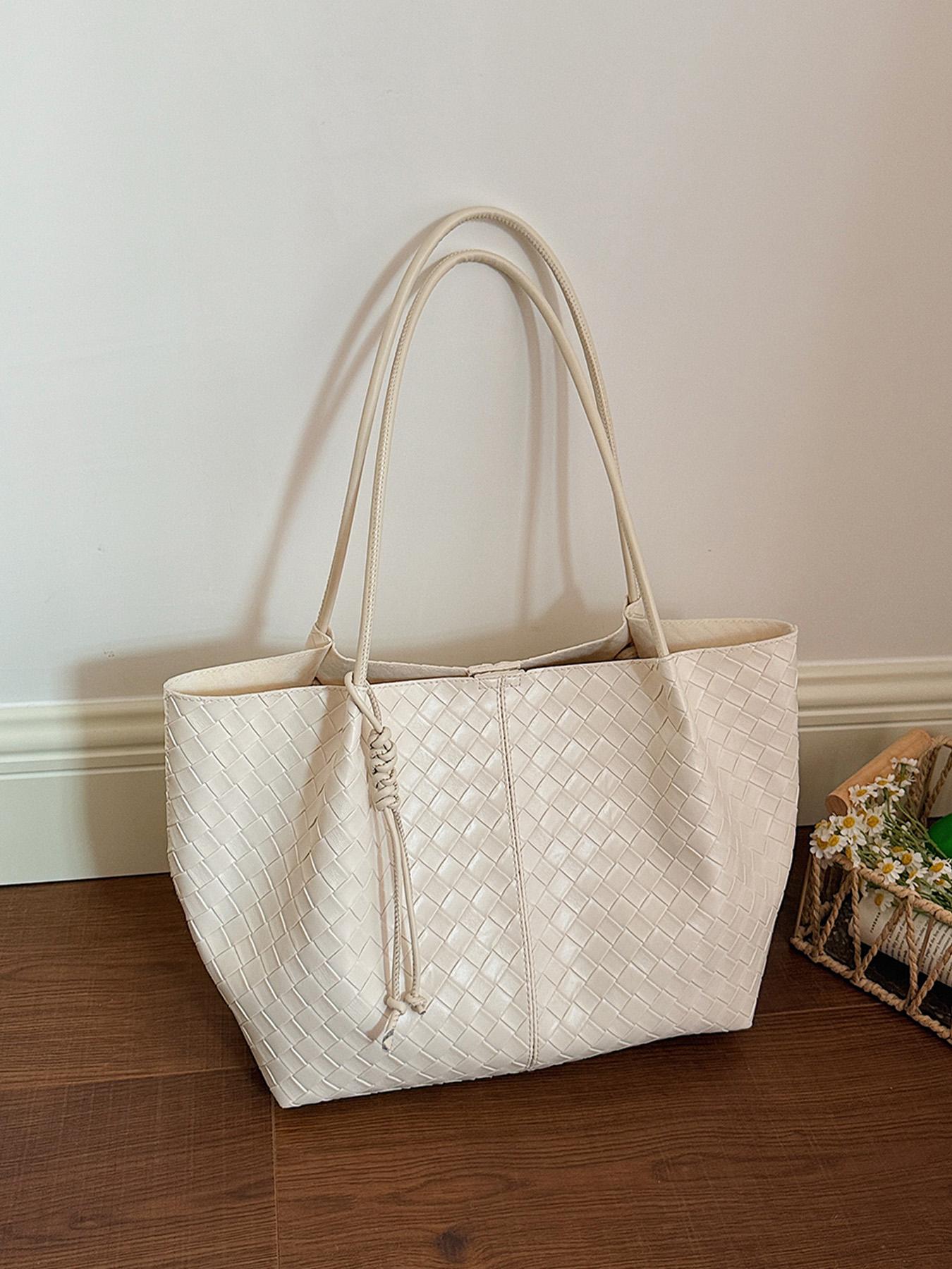 1pc Knitted pattern tote bag for women, large capacity diamond patterned shoulder bag, included with lazy and relaxed shopping bag, essential for women's commuting armpit bag