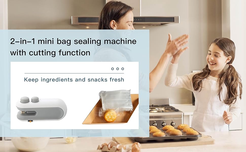 Rechargeable 2 in 1 Snacks Mini Bag Sealer with Cutter, Keep Food Fresh, White Plastic Bag Sealer, Ideal for Selling Bags