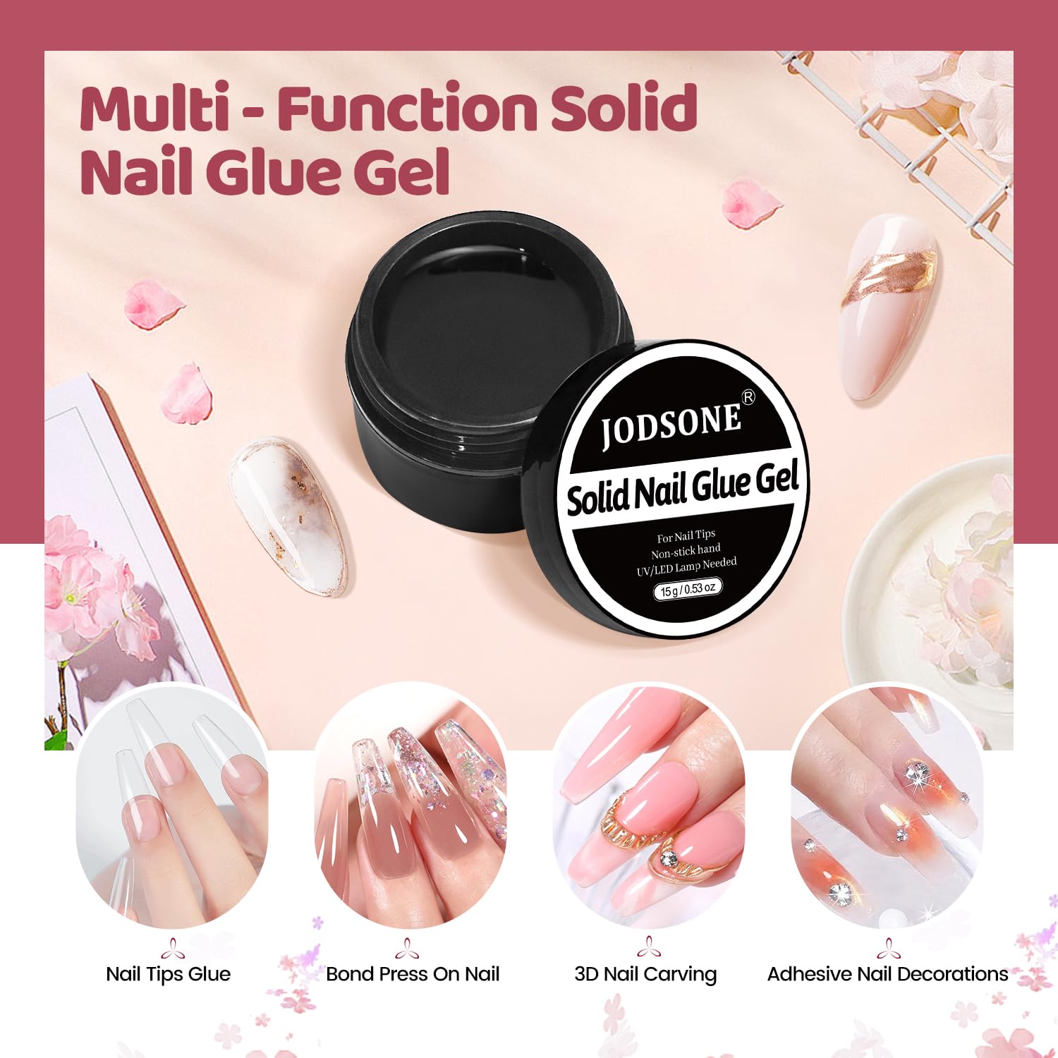 JODSONE Solid Nail Gel Glue - Easy Operation, 15 Gram, U V Light Needed, Nail Art
