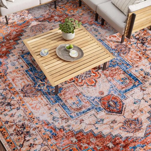 Lochas Boho Area Rug Vintage Tribal Carpet Anti-Slip Rug Washable Persian Carpet for Living Room Bedroom