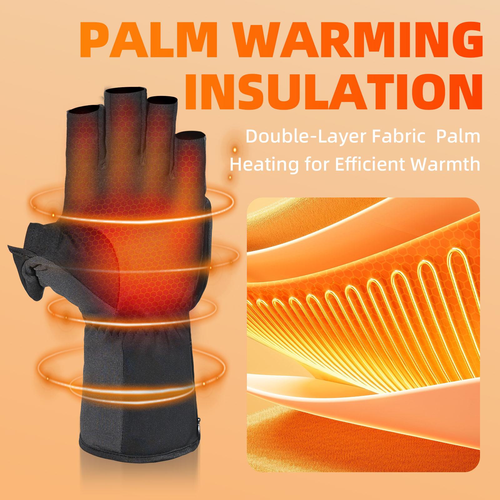 New Heated Gloves Palm Heating Fingerless Touchscreen Compatible Adjustable Temperature 45°c 50°c 55°c Large Battery 2000mah Upgrade Warm Material Outdoor Sports Gloves