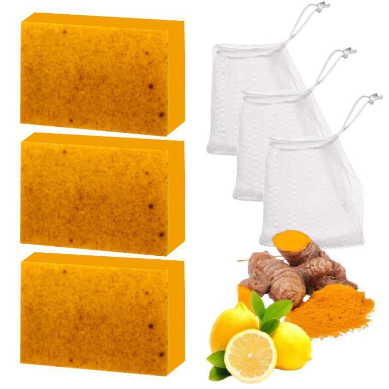 Lemon Turmeric 3pcs Kojic Acid Soap - Gentle Dark Spot Remover for Face Acne Cleanser Cream Cleansing turmeric soap Face Facial Skincare Radiant Comfort