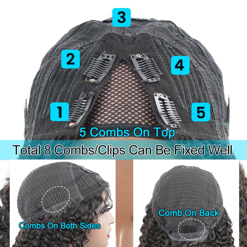 【16“=$81】Moreface Beauty Afro Kinky Curly V Part Wig Human Hair No Leave Out Brazilian Glueless Curly Wig V Part Wig Human Hair Kinky Afro Wig 180% Density