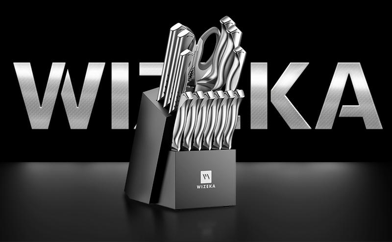 WIZEKA Jaguar Series Kitchen Knife Set with Block, Dishwasher Safe 15 Pcs Professional Chef Knife Set with Knife Sharpener, Food Grade German Stainless Steel Knife Block Set Gift for men Steak knife cooking knives Kitchen Knives kitchen accessories