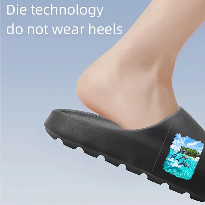 Dolphin Themed Slippers for Women Men Non Slip Summer Beach Sandals with Tropical Island Print Lightweight Comfortable Indoor Outdoor Shoes