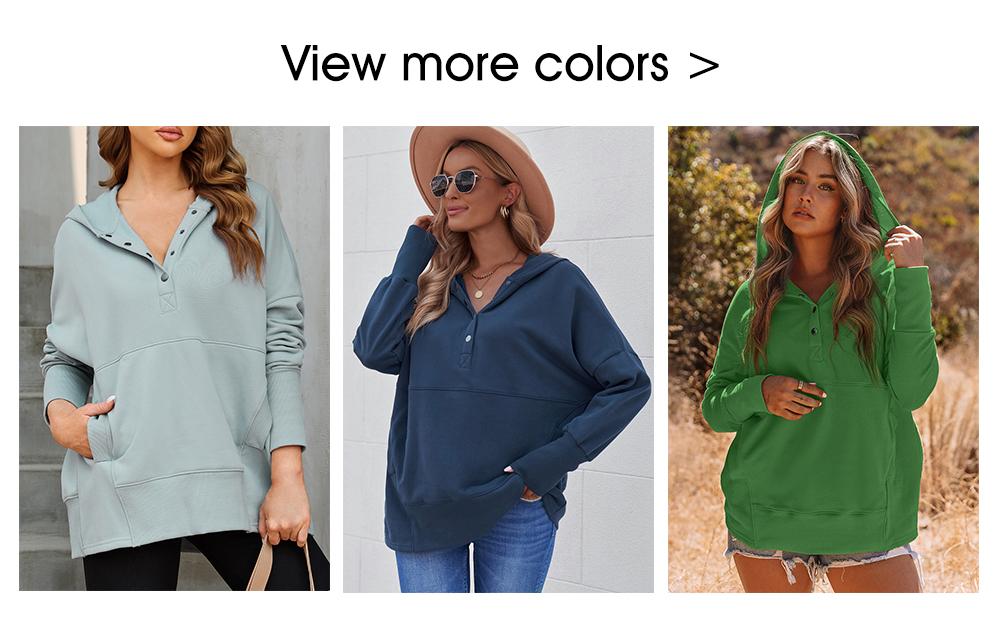 EVALESS Women's Casual Oversized Sweatshirts Hoodies Basic Button V Neck Long Sleeve Hooded Cotton Breathable Henley Pullover Tops 2026 Womenswear Winter Fall Outfits Clothes with Pockets