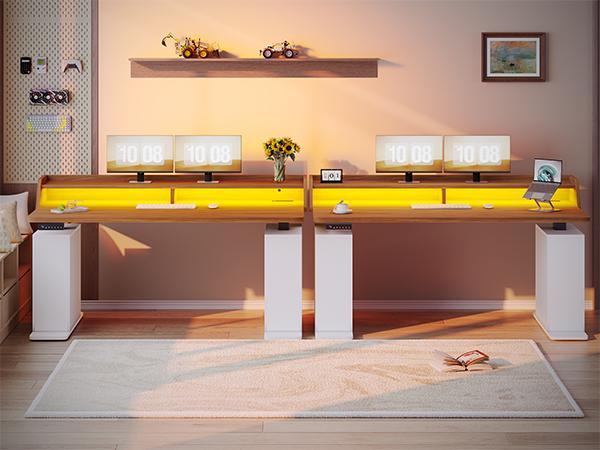 SEDETA 55 Inch Fluted Electric Standing Desk Ergonomic Height Adjustable Desk with Storage Power Outlets LED Lights