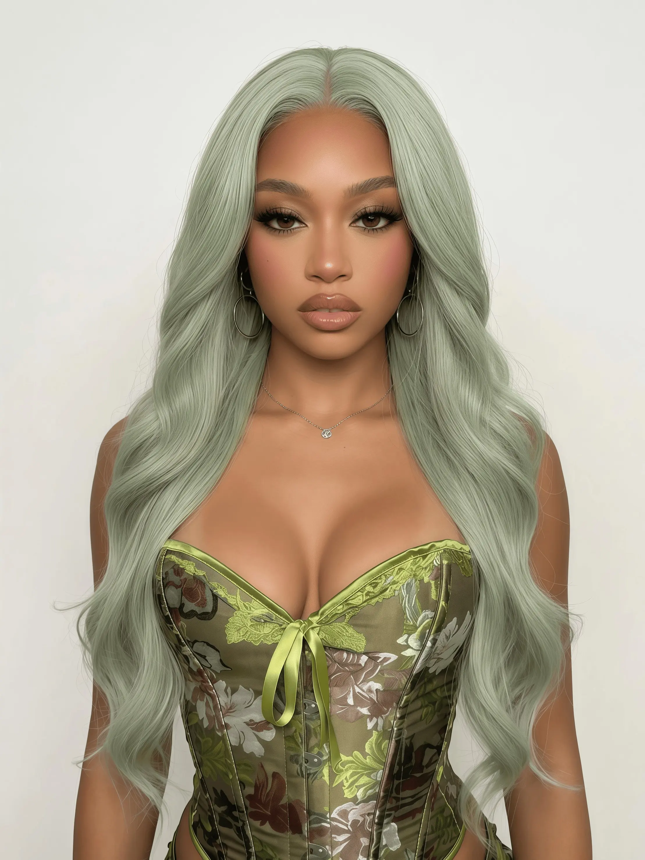 26" Sage Green Long Wavy Wig for Women - Pale Mint Green Body Wave Mermaid Wig, Natural Scalp Middle Part Glueless Synthetic Wig, Heat Resistant Fiber for Daily Wear, Party, Cosplay