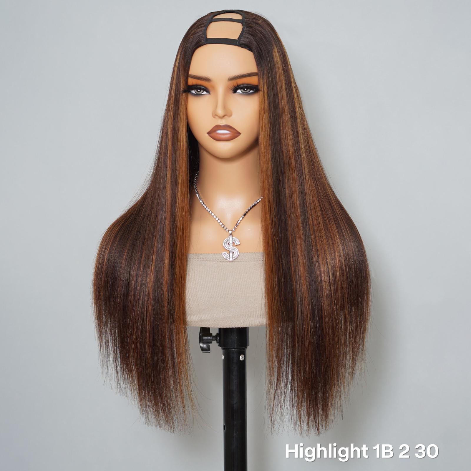 Mscoco Layered Body Wave U Part Human Hair Wig Affordable yaki Straight & Straight & Highlight U Part Human Hair Wigs Highlight 1B 22 And 1B 2 30 U Part Wig
