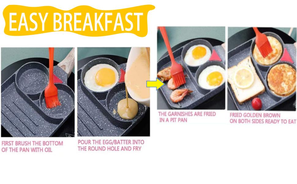 Nonstick Egg Frying Pan, Mini Nonstick Pan Divided Grill Frying Pan, Heat Resistant Handle 3 Section Skillet Mini Pancake Pan, Cooking Pan for Breakfast, Egg, Bacon and Burgers, 7.3 in