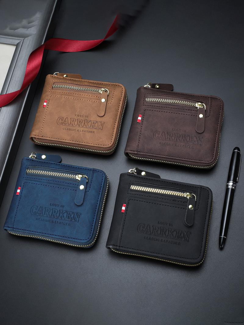 Men's Business Fashion Zipper Short Wallet, Multi Card Slot Card Holder, Multifunctional PU Leather Wallet, Casual Trendy Versatile High-quality Daily Wallet for Men, Credit Card Holder