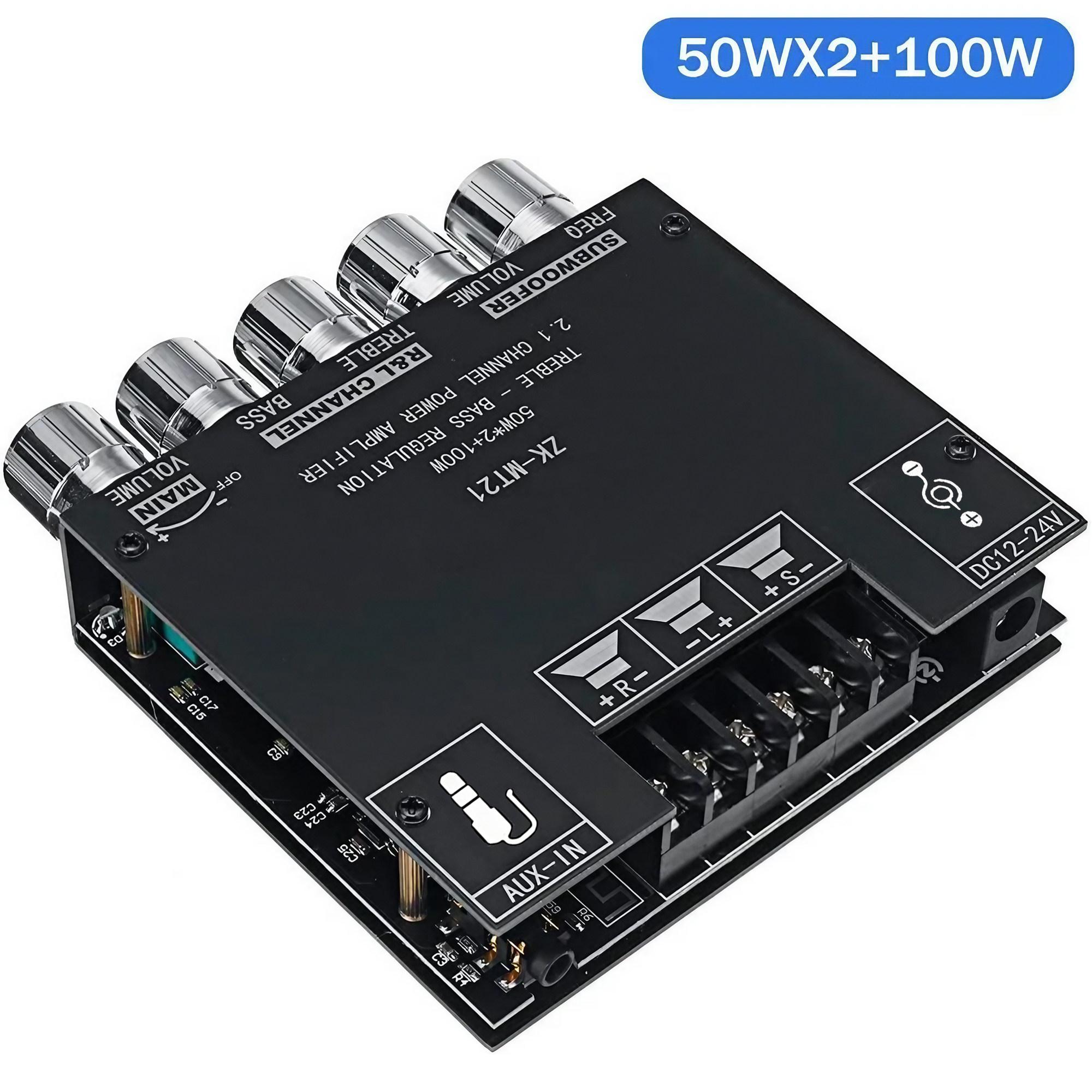 BT Amplifier Board,50W+50W+100W 2.1 Channel Subwoofer Amp Board with Treble/Bass/Sub Control,DC 9-24V, Bluetooth and AUX Inputs, DIY Wireless Speakers AMP Board