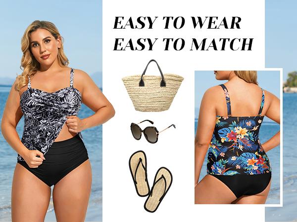 Aqua Eve Women Two Piece Plus Size Tankini Strapless Bathing Suits Bandeau Swimsuits with High Waisted Bottom Aqua Eve Women Two Piece Plus Size Tankini Strapless Bathing Suits Bandeau Swimsuits with High Waisted Bottom