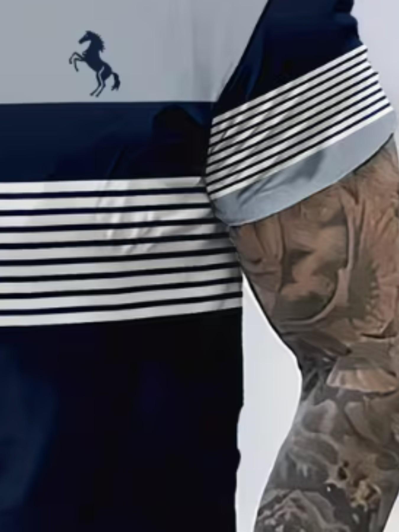 Men's Casual T-Shirt, Lightweight Polyester, All over Print, Slim-Fitting, Round Neck, Four-Season Comfort, Fashionable Daily Wear