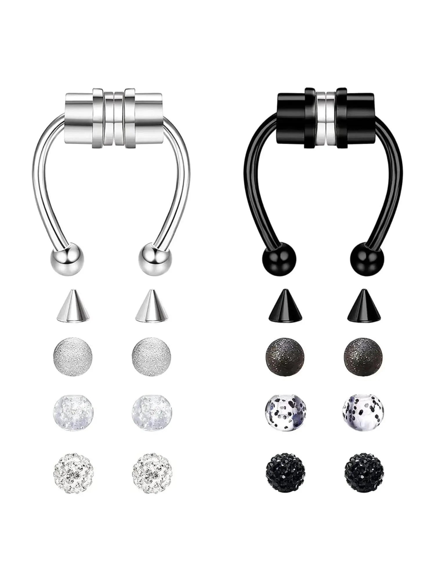1 Set Fake Septum Piercing Magnetic Fake Piercing Nose 316L Stainless Steel Horseshoe Fake Nose Rings No Pierced Clip on Nose Hoops Rings for Women Men