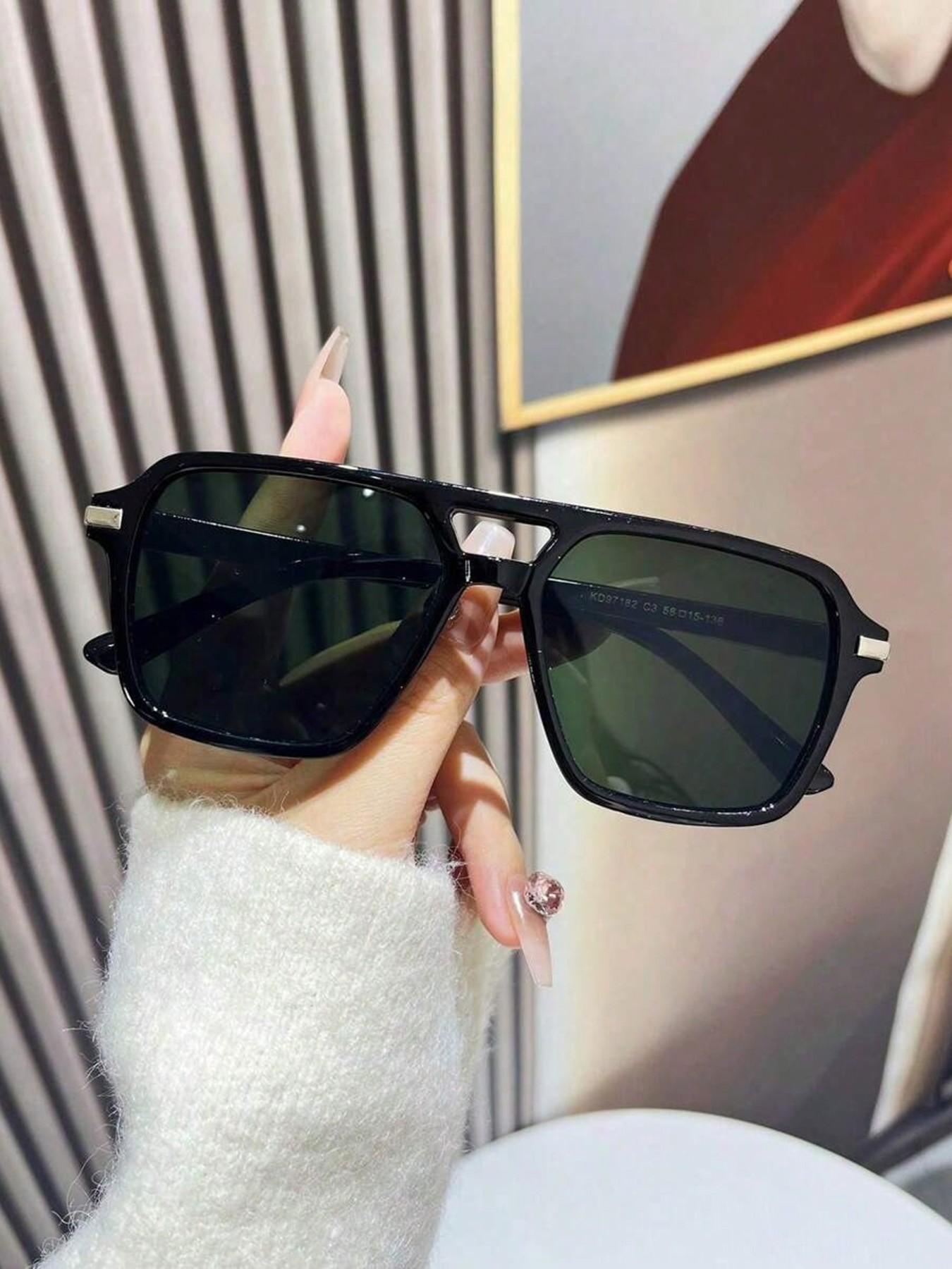 Men's Pilot Large Frame Sunglasses, Casual All-Over Print, Decorative Lens, PC Material, Unisex Daily Wear, Work & Fashion Accessory