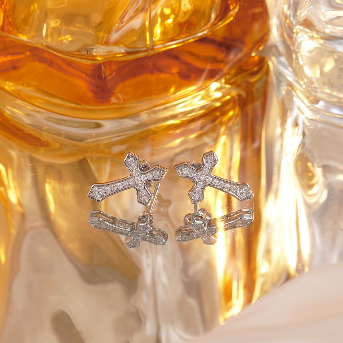 Delzzad Hip Hop Bling Cross Stud Earrings D Color VVS Synthetic Moissanite S925 Stud Unisex Earrings Perfect for Any Occasion & Everyday Wear Birthday Anniversary Mother's Day Christmas Gifts