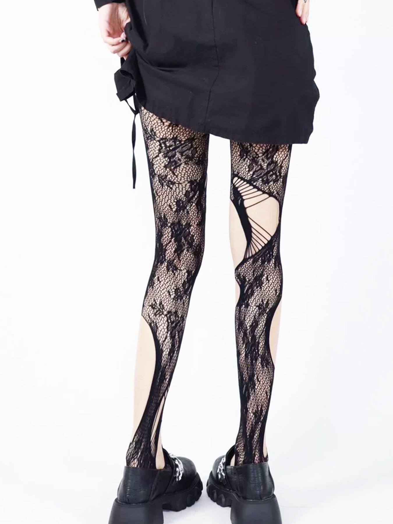 Tie-Back Hollow Out Lace Fishnet Pantyhose, High-Waisted Slimming Sheer Stocking, Y2K Sexy Stretch Thin Stocking, All Seasons Fashion