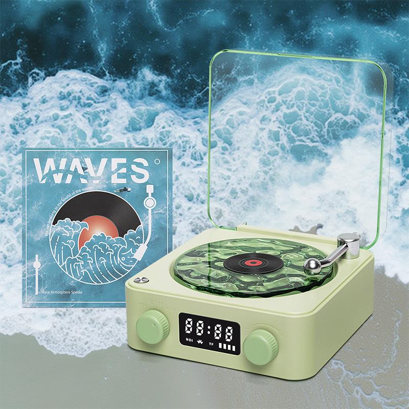 Waves Vintage Vinyl Record Player Bluetooth Speaker with Adjustable Ambient Night Lights, 4-Mode Wireless Audio Turntable wall lights