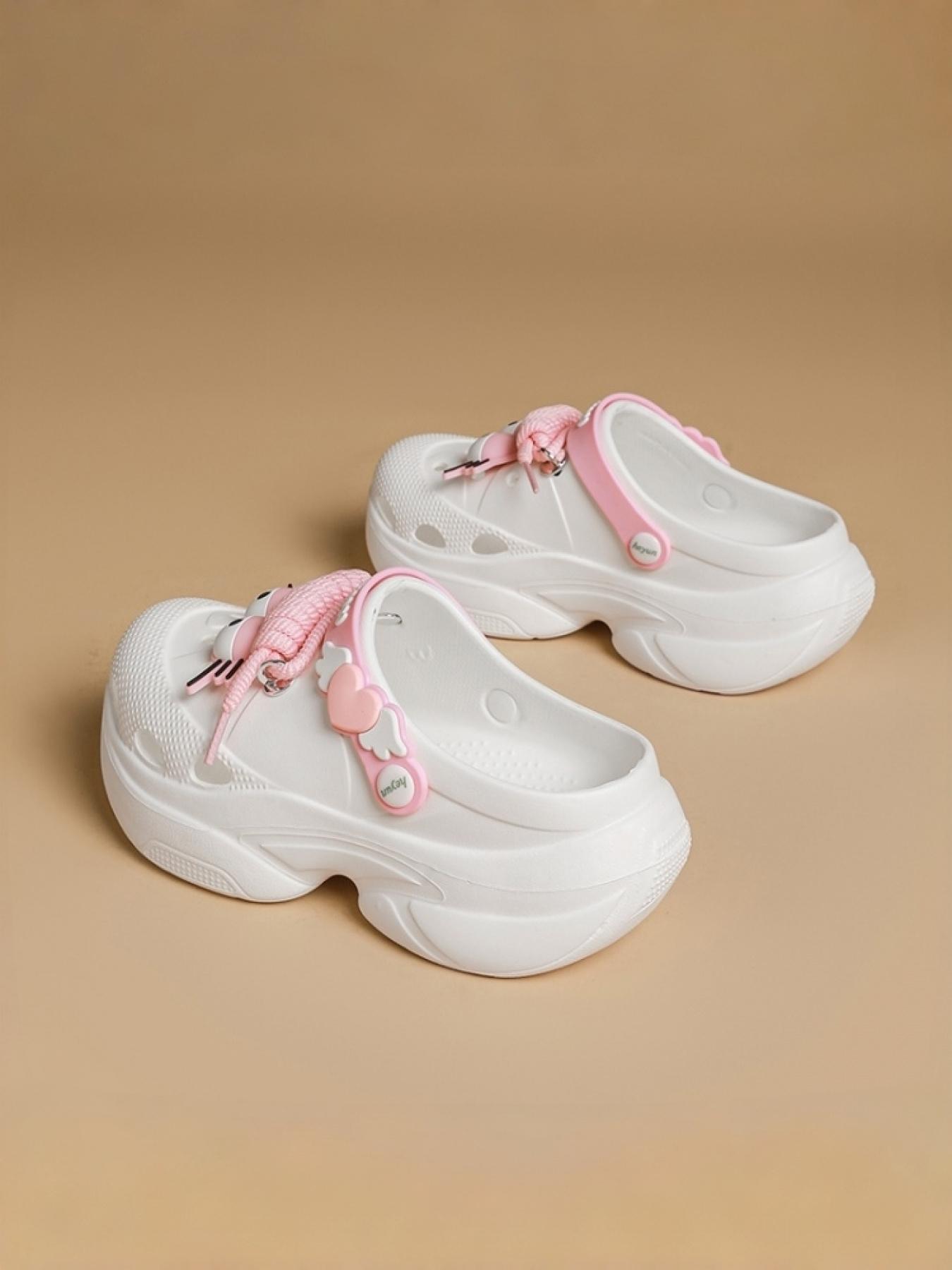 Women's Black-Purple Cartoon Big Eye Clogs: Thick-Soled Dual-Wear, Summer Outdoor Slides