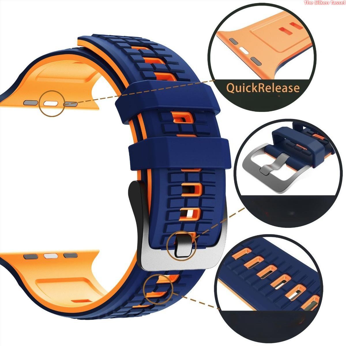 Men’s 2-Tone Grenade Pattern Sports Silicone Smartwatch Band - Dual-Color Rugged Groove Replacement Strap (42/44/45/46/49mm Large Case, Watch Not Included) | Aesthetic Wearable Sports Men's Accessories, Smartwatch Accessories
