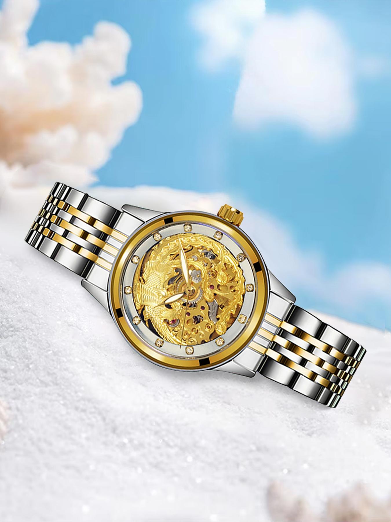 4-piece set of business elite gifts: gear mechanical watch, necklace, bracelet, and ring