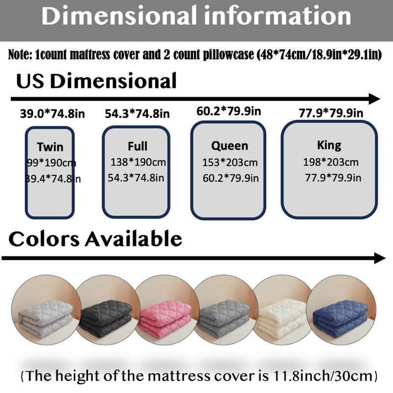 Waterproof Quilted Mattress Cover, 1 Count Soft Comfortable Breathable Mattress Protector, Bedding Supplies for Bedroom, Guest Room, Apartment, School, Home, Hotel