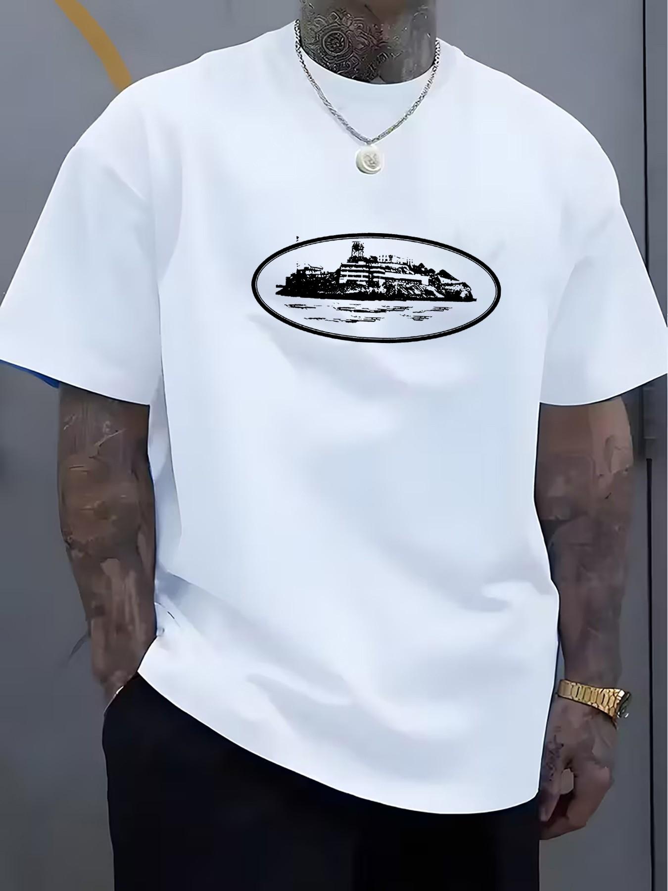 Men's Casual Geometric Print Long Sleeve T-Shirt, Fitted H-Type Summer Streetwear, Quick-Dry Sporty Top, Trendy Fashion Apparel